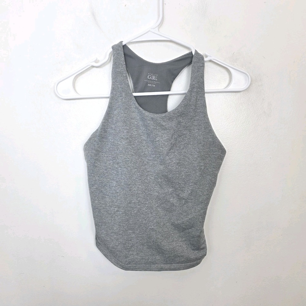 Athleta Girl Gray Built In Bra Sporty Crop Tank Top Size 16 Yoga Fitness Dance